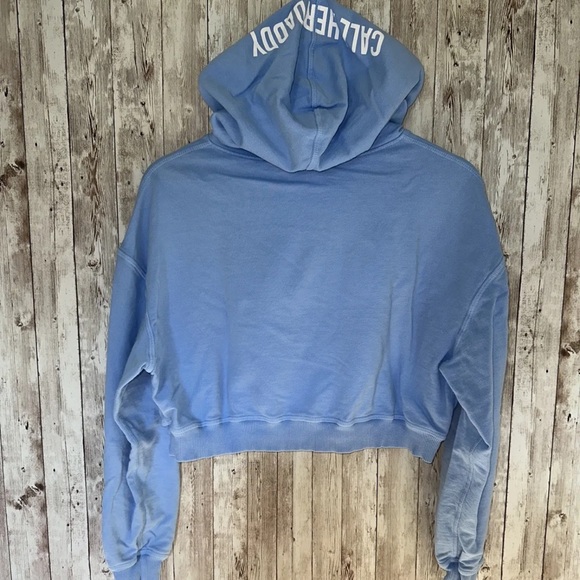 Barstool Chicks "I Am Unwell  Call Her Daddy" Light Blue Crop Hoodie Medium - Picture 3 of 6